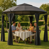 Tonnelle ronde anthracite 3,5 x 2,7 m – Acier thermolaqué, toit double & rideaux polyester