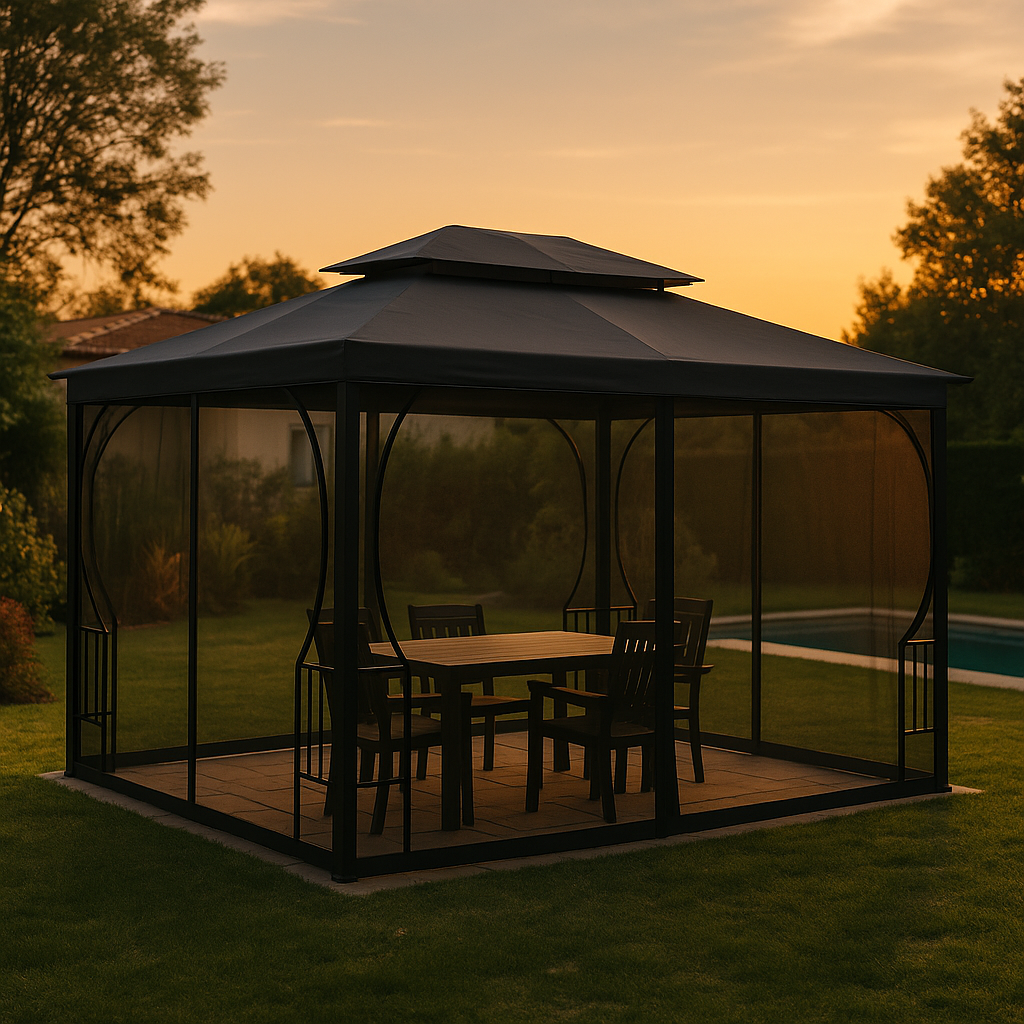 Tonnelle Anthracite avec moustiquaire – Confort protégé, de jour comme de nuit