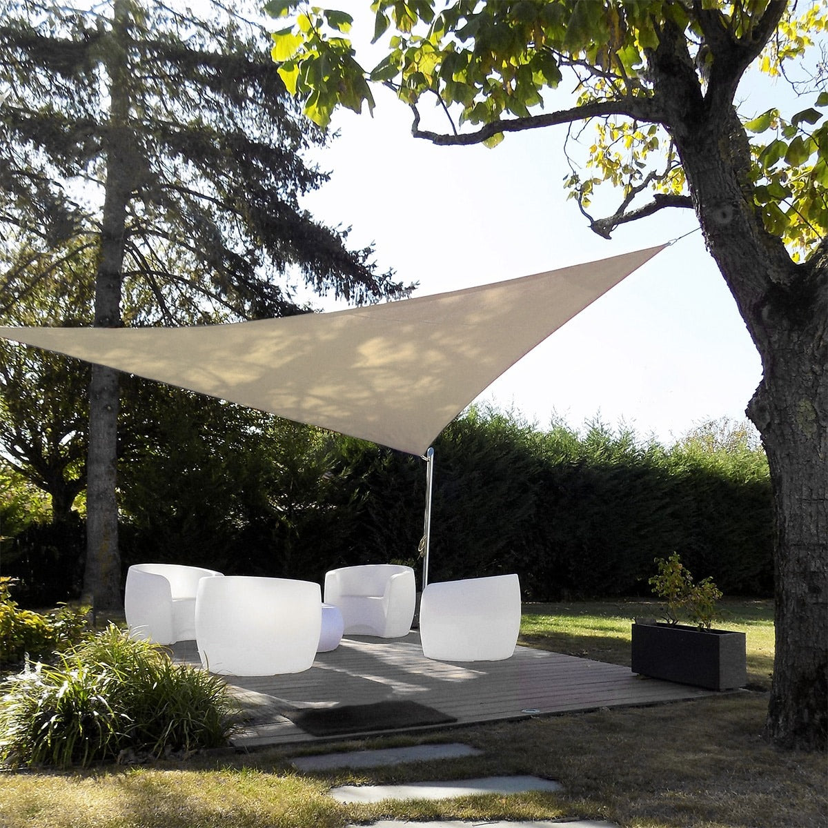 Voile D'ombrage Triangulaire Tissu Oxford Beige 