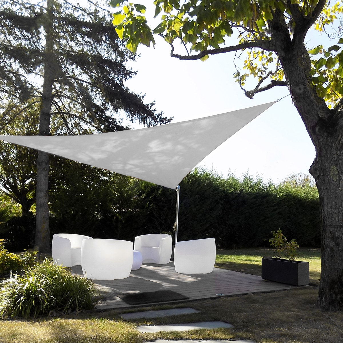 Voile D'ombrage Triangulaire Tissu Oxford Blanc 