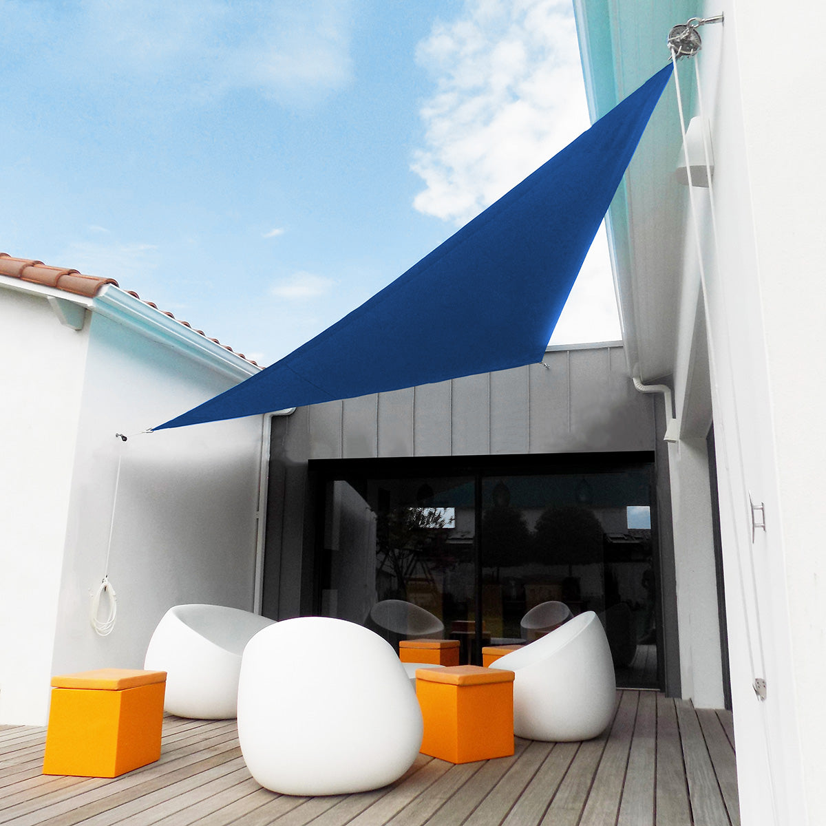 Voile D'ombrage Triangulaire Tissu Oxford Bleu 