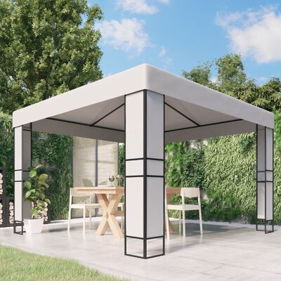 Tonnelle 3x3/3x6 m avec toit double Blanche – Structure acier & toile résistante