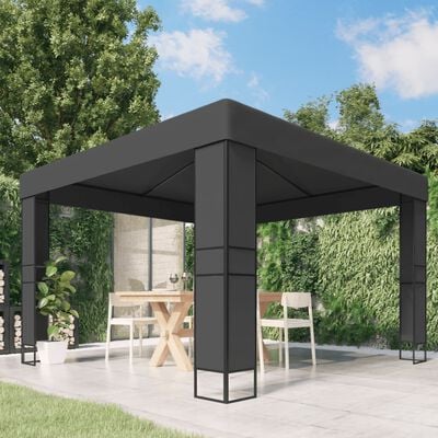 Tonnelle 3x3/3x6 m avec toit double Anthracite – Structure acier & toile résistante