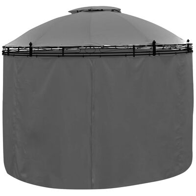 Tonnelle ronde anthracite 3,5 x 2,7 m – Acier thermolaqué, toit double & rideaux polyester
