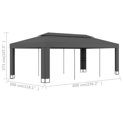 Tonnelle 3x3/3x6 m avec toit double Anthracite – Structure acier & toile résistante