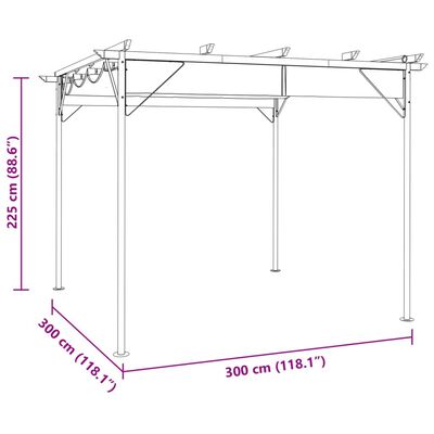 Pergola 3x3 m avec toit rétractable – Structure acier & toile 180 g/m²