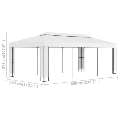 Tonnelle 3x3/3x6 m avec toit double Blanche – Structure acier & toile résistante