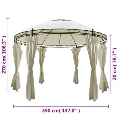 Tonnelle ronde blanche 3,5 x 2,7 m – Acier thermolaqué, toit double & rideaux polyester