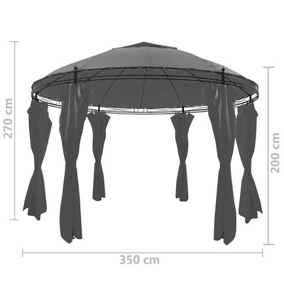Tonnelle ronde anthracite 3,5 x 2,7 m – Acier thermolaqué, toit double & rideaux polyester